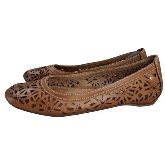 Pikolinos Alcoi Brown Leather Cutout Ballet Flats Size 40 US 9-9.5 Tan Floral - Picture 4 of 12